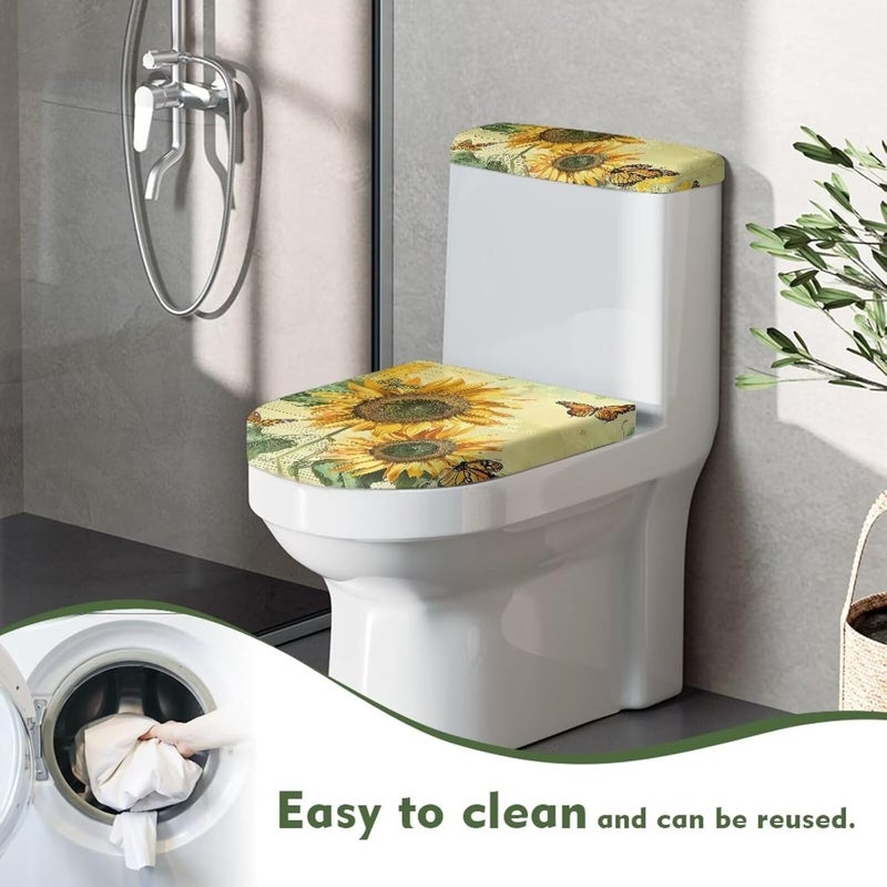 CREAMIC Sunflower Butterfly Toilet Lid Cover and Toilet Tank Cover Soft Plush Seat Covers Tank Lip Covers Fits Most Toilet Tanks & Lids Bathroom Decoration Accessories - Image 4